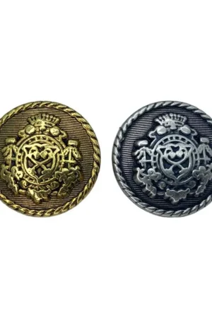 Più Venduto Bottone Metallo Tondo Gambo Zigrinato Stemma Corona Misura 28 Mm