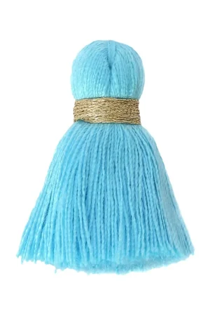 Economico Pompon imitation coton 35 mm Bleu / Doré x1