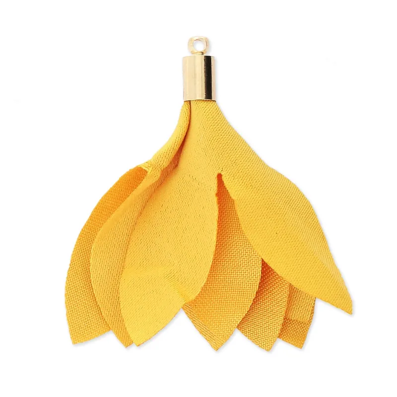 Occasione Pompon en tissu imitation satin 35 mm avec attache - Moutarde x1