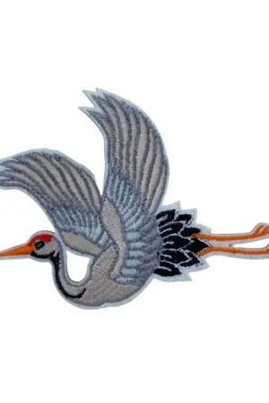 Applicazione Termoadesiva Adesiva Patch Ricamo Airone Uccello Volatile 10x9 Cm AutoTermoAdesivo, DX, GRU Offerta Lampo