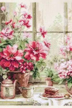 kit ricamo a punto croce - Mattinata dai toni rosa - Magic Needle Reso Gratuito