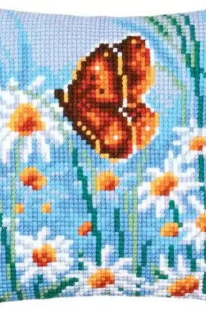 Kit cuscino fori grossi - Farfalla e fiori - blu - Vervaco Consegna Rapida