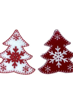 Applicazione Toppa Patch Termoadesiva Albero Natale Feltro Ricamo Stella Ghiaccio Neve 5x5,5 Cm Promozione