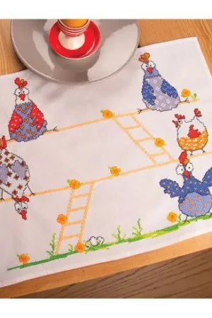 Kit set da tavolo da ricamare - Polli pazzi - Vervaco Prezzo Basso