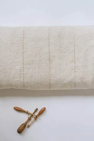 Prezzo Conveniente Tessuto Misto Lino per Tende Rifinito ai Lati Beige - h 45 cm