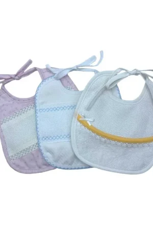 Bavaglino Bavetta Piquet Puro Cotone Bio Bordo Tela Aida Ricamo Punto Croce Cm 19x18 Nuovo Arrivo