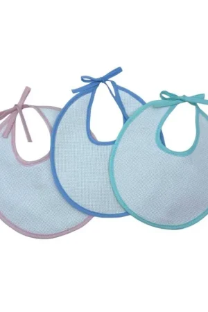 Offerta Lampo Bavaglino Tondo Ricamo Tela Aida Bianca Bavetta Foderata Flanella Cotone Bio Sbieco Cm 17x19