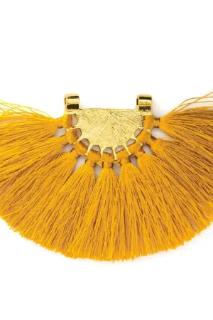 Pendentif éventail avec pompons en polyester 80x55 mm Jaune/doré x1 Professionale