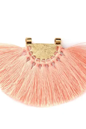 Pendentif éventail avec pompons en polyester 80x55 mm Saumon/doré x1 Prezzo Conveniente