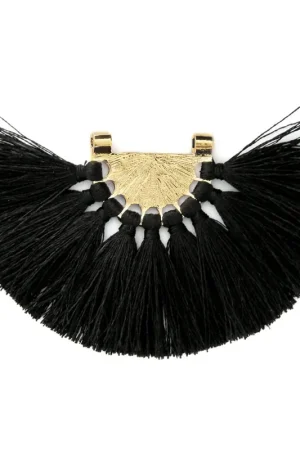 Esclusivo Pendentif éventail avec pompons en polyester 80 x 55 mm Noir / doré x1