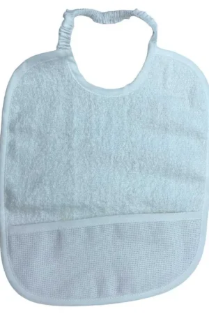 Promozione Bavetta Asilo Elastico Spugna Bianca Tasca Aida Cm 28x22