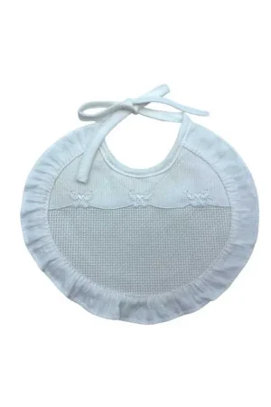 Bavaglino Ricamo Bianco Tela Aida Bavetta Fodera Franella Cotone Bio Ricamo Cm 18x15 Promozione
