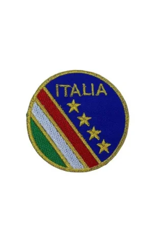 Ordina Subito Applicazione Toppa Patch Termoadesiva Tessuto Ricamo Oro Lurex Tondo Bandiera Scritta Italia Stelle 65x65 Mm