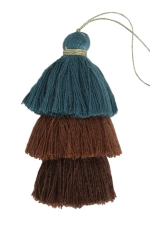 Non Perdere Grand pompon triple imitation coton 7 cm Bleu Canard/Multi Marron x1