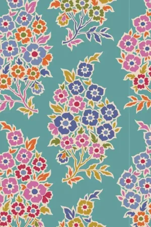 Tilda Pie in the Sky WillyNilly Teal- Tessuto Fondo Verde Acqua con Disegno Cashmere Floreale Novità