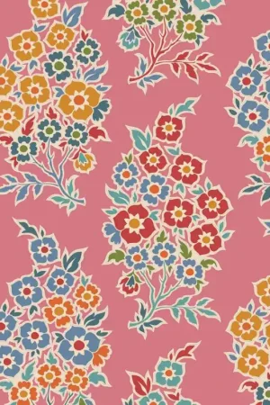 Nuova Collezione Tilda Pie in the Sky WillyNilly Pink- Tessuto Fondo Rosa Confetto con Disegno Cashmere Floreale