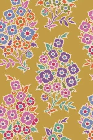 Miglior Prezzo Tilda Pie in the Sky WillyNilly Mustard- Tessuto Fondo Giallo Caldo con Disegno Cashmere Floreale