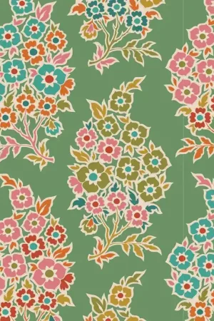 Consegna Rapida Tilda Pie in the Sky WillyNilly Green- Tessuto Fondo Verde con Disegno Cashmere Floreale