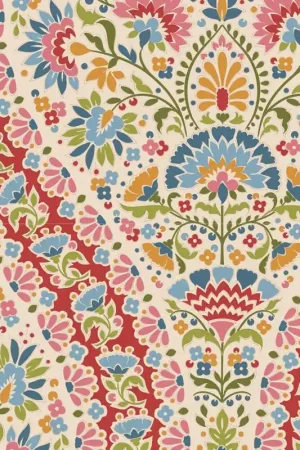 Tilda Pie in the Sky Whimsybird Red- Tessuto Fondo Panna con stravagante motivo Floreale predominante Arancione Prezzo Di Fabbrica