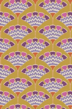 Tilda Pie in the Sky Tasselflower Mustard- Tessuto Fondo Giallo Mostarda e Millefiori Lilla Prezzo Basso