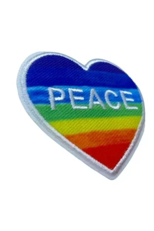 Ordina Subito Applicazione Termoadesiva Ricamo Cuore Bandiera Pace Patch PEACE 5 Cm