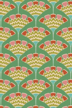 Tilda Pie in the Sky Tasselflower Green- Tessuto Fondo Verde e Millefiori Verde Acido Reso Gratuito