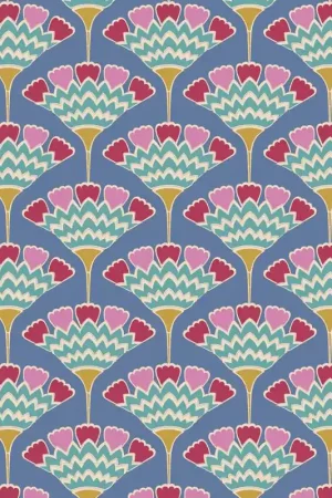 Tilda Pie in the Sky Tasselflower Blue- Tessuto Fondo Blu e Millefiori Verde Acqua Reso Gratuito