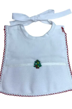 Occasione Bavaglino Milleriche Tela Aida Bavetta Foderata Spugna Cotone Bio Ricamo Albero Natale Cm 20x17