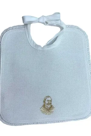 Bavaglino Ricamare Tela Aida Bavetta Foderata Cotone Bio Bordo Merletto Ricamo San Padre Pio Cm 19 Offerta Limitata