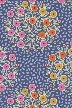 Spedito Oggi Tilda Pie in the Sky Confetti Blue- Tessuto Blu con motivo Floreale a Bouquet