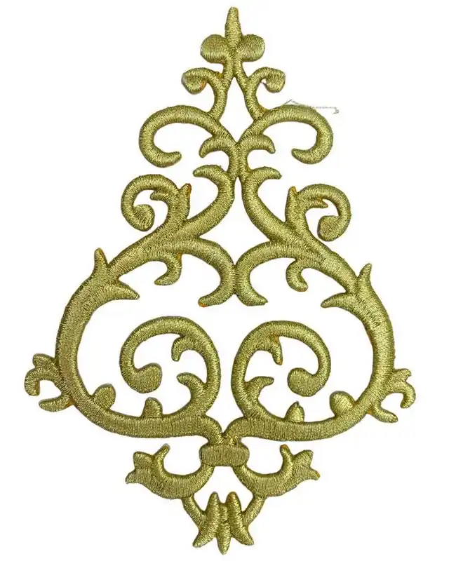 Pagamento Sicuro Applicazione Termoadesiva Sacro Ricamo Ghirigoro Filo Lurex 14x10 Cm