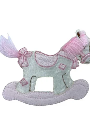 Applicazione FS Termoadesiva Cavalluccio Dondolo Rosa Velluto Raso Bianco Latte 10x8 Cm Popolare