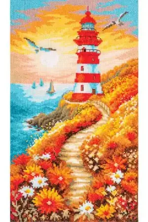 kit ricamo a punto croce - Il sentiero fiorito del faro - Etamine - Lanarte Compra Online