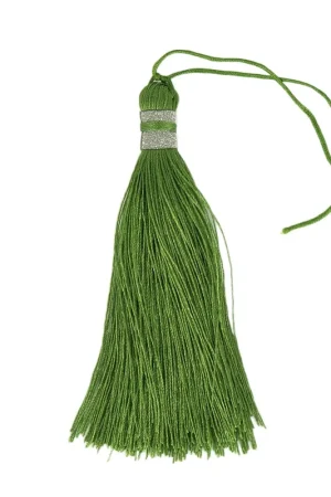 Grand Pompon textile 90 mm pour déco ou bijoux Vert/Argenté Occasione