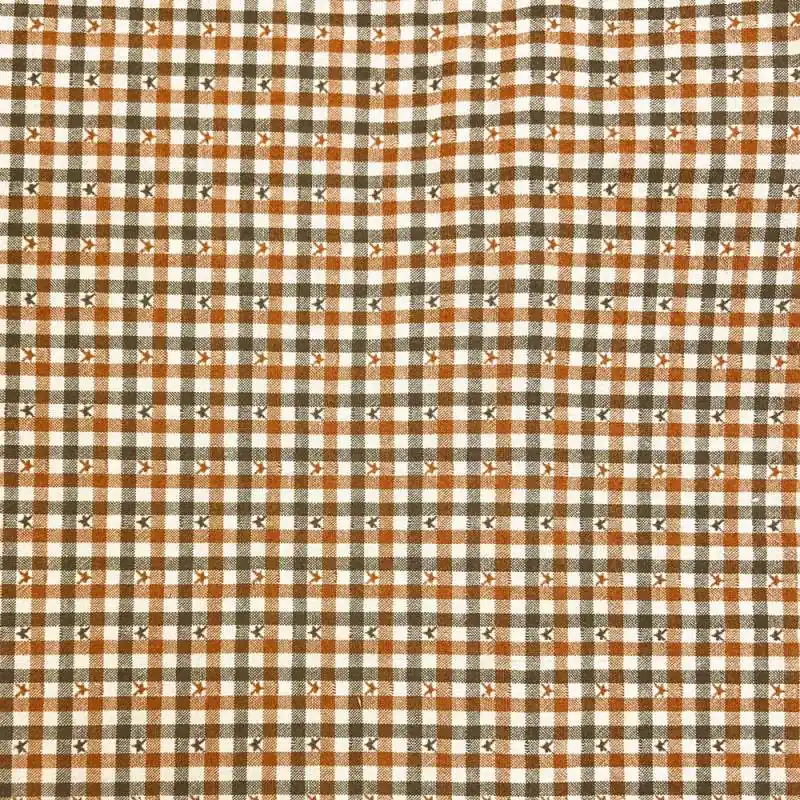 Westex, Tessuto Giapponese tinto in filo con quadretti e stelline marroni e blu Offerta Lampo