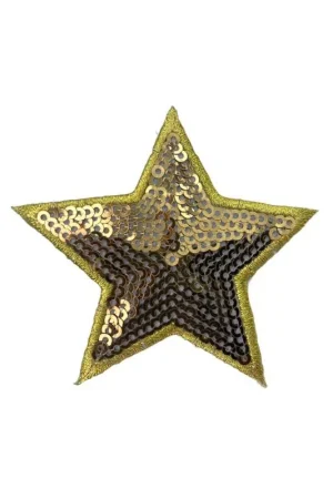 Applicazione Termoadesiva Patch Stella Paillettes Oro Filo Lurex Alta 6 Cm Esclusivo