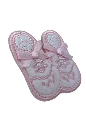 Compra Online Applicazione Termoadesiva Patch Ricamo Scarpette Rosa Fiocco 5x4 Cm