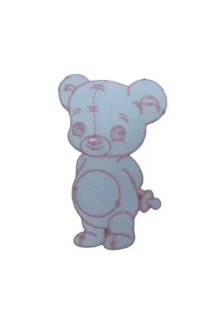 Applicazione Termoadesiva Patch Ricamo Rosa Velluto Bianco Orsetto 13x8 Cm Professionale