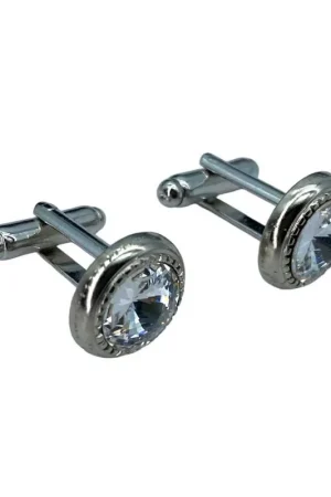 Ultimissimo Modello Gemelli Bottoni Rotondi Strass Metallo Lucido Argento