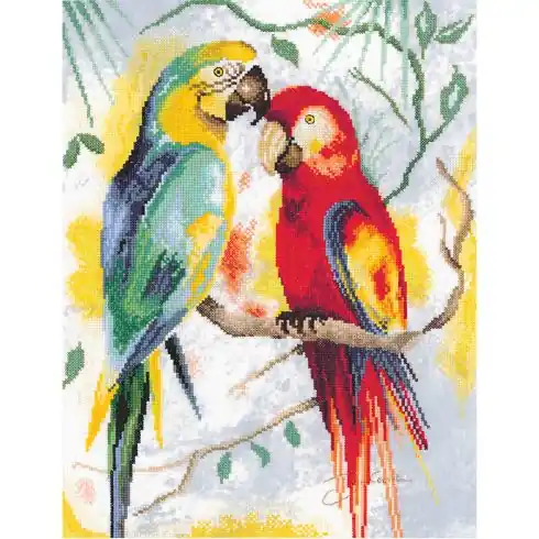 Popolare kit ricamo a punto croce - Discussione sui pappagalli - Lanarte