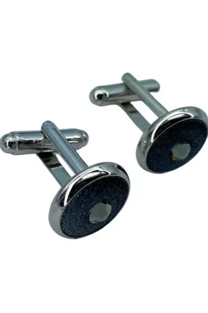 Reso Gratuito Gemelli Bottoni Rotondi Strass Metallo Lucido Argento Base Canna Fucile