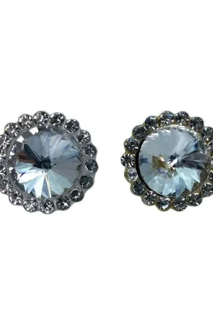 Promozione Bottone Tondo Gioiello Strass Modello Fiore Gambo Metallo 17 Mm