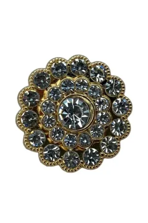 A Buon Prezzo Bottone Tondo Bombato Gioiello Strass Centale Modello Fiore Gambo Metallo 22 Mm