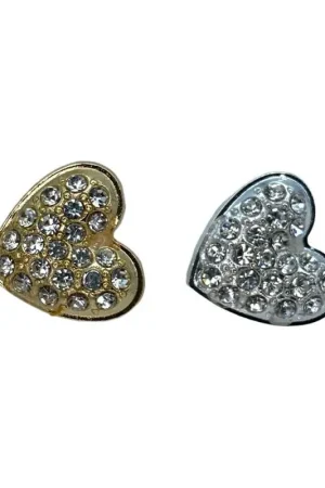 Vendita Finale Bottone Modello Cuore Gioiello Strass Gambo Metallo 15 Mm