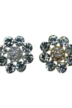 Ultima Occasione Bottone Tondo Gioiello Strass Modello Fiore Gambo Metallo 21 Mm