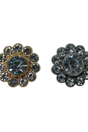 Bottone Tondo Gioiello Strass Modello Fiore Gambo Metallo 15 Mm Ultime Pezzi