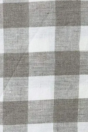 Tessuto 100% Lino, Tinto in Filo a Quadri Grandi Bianco e Beige Di Tendenza