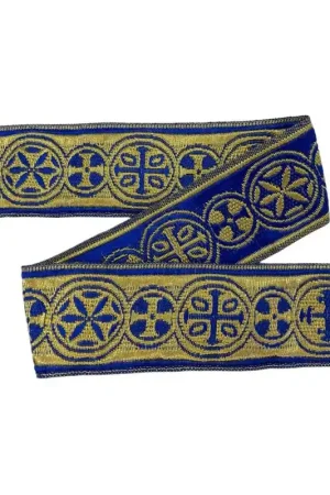 Direttamente Dal Produttore 50 Cm Passamaneria Nastro Bordo Gallone Sacro Ricamo Blu Filo Oro Lurex Metallico Croce Alto 3,5 Cm
