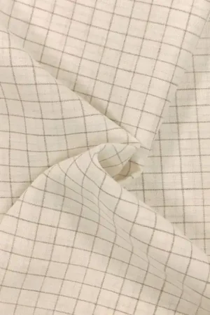 Spedizione Espresso Tessuto 100% Lino Beige con Quadretti Ecrù da 2 cm circa