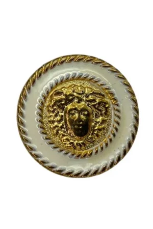 Bottone Grande Metallo Piatto Oro Tondo Bordo Panna Testa Medusa Greca Asola Cm 3 Promo Stagionale